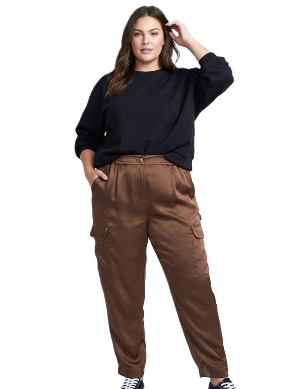 Marina Rinaldi Brown Satin Cargo Track Pants